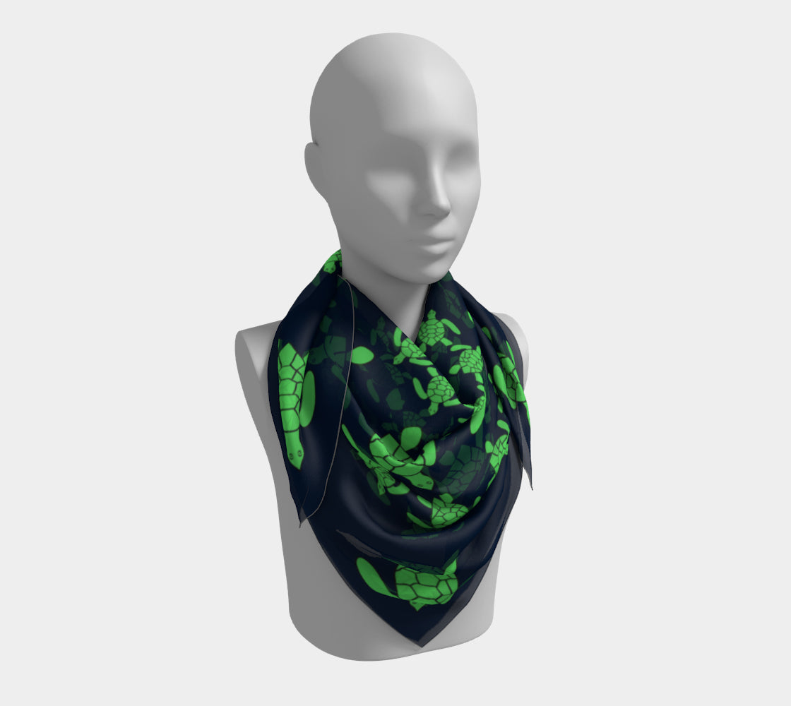 Turtle Square Scarf - Green on Navy