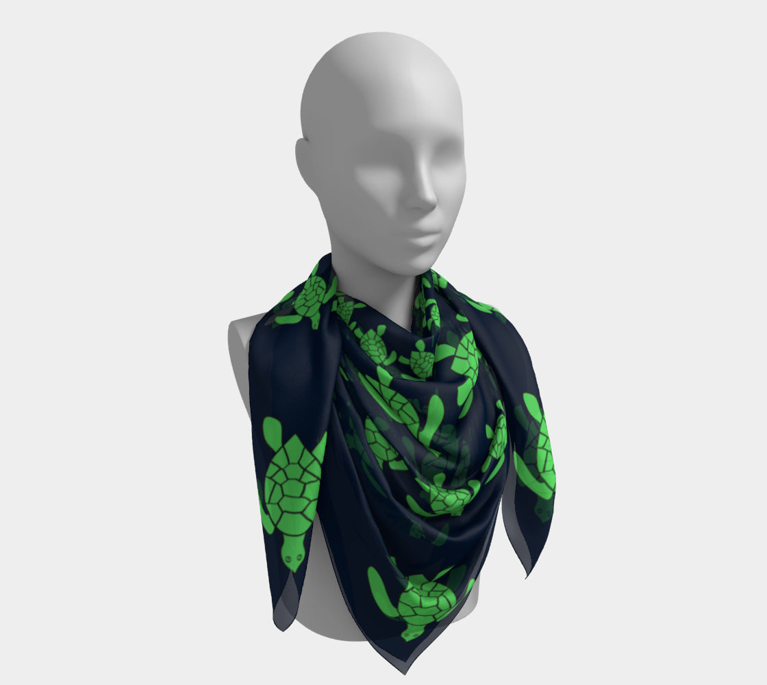 Turtle Square Scarf - Green on Navy