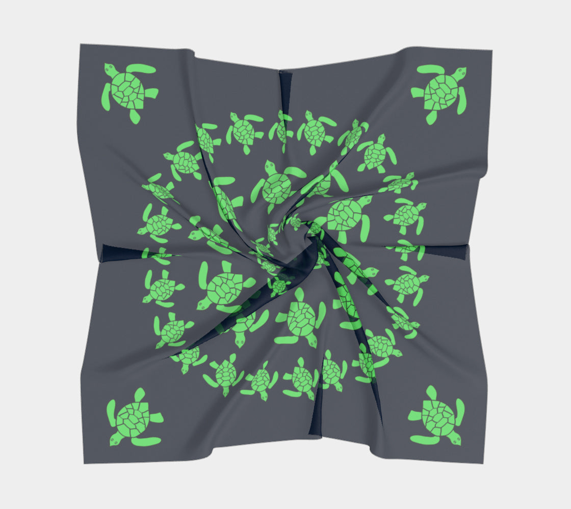 Turtle Square Scarf - Green on Navy