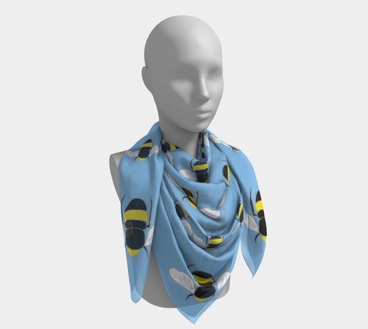 Bee Square Scarf - on Sky Blue