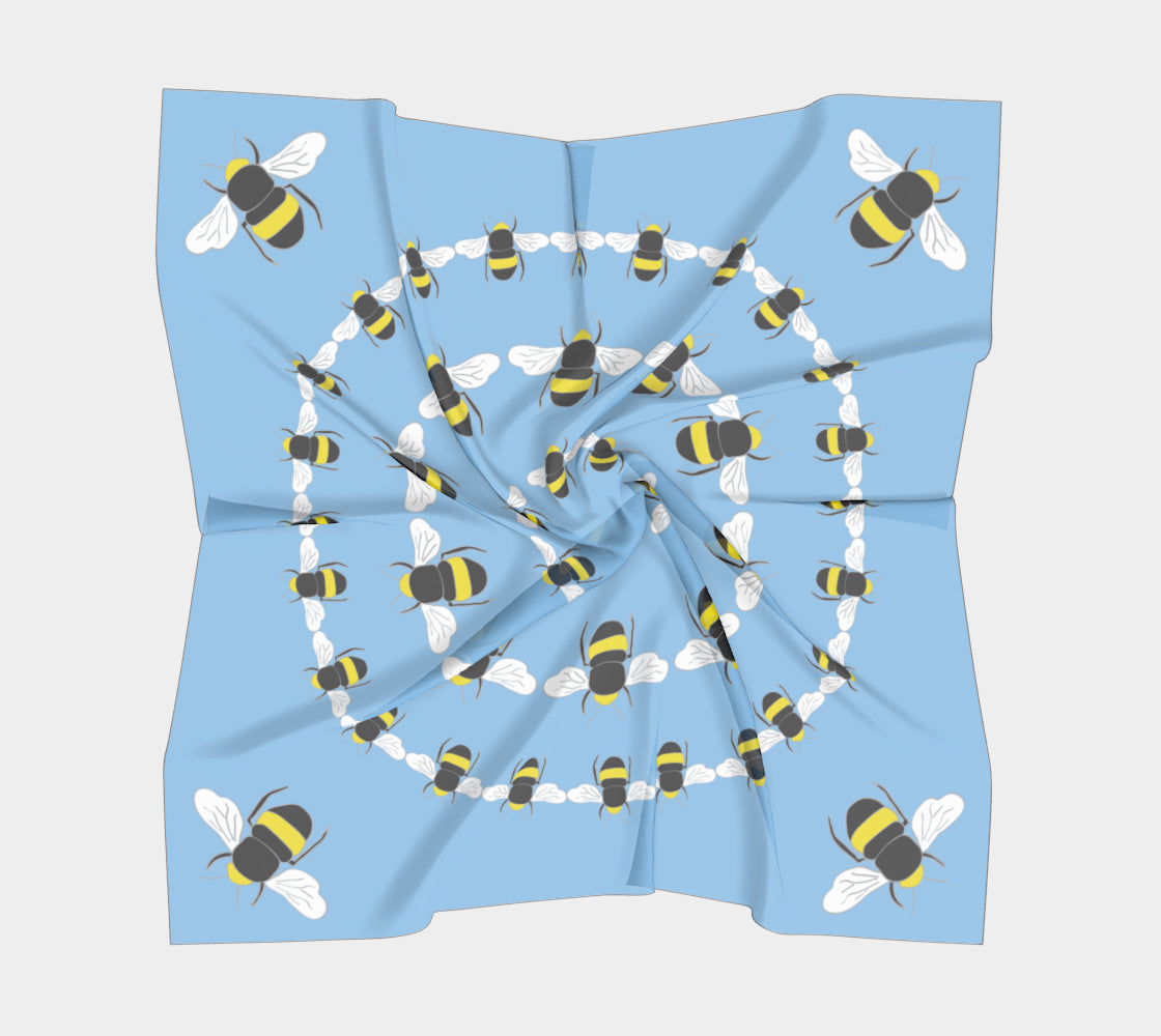 Bee Square Scarf - on Sky Blue