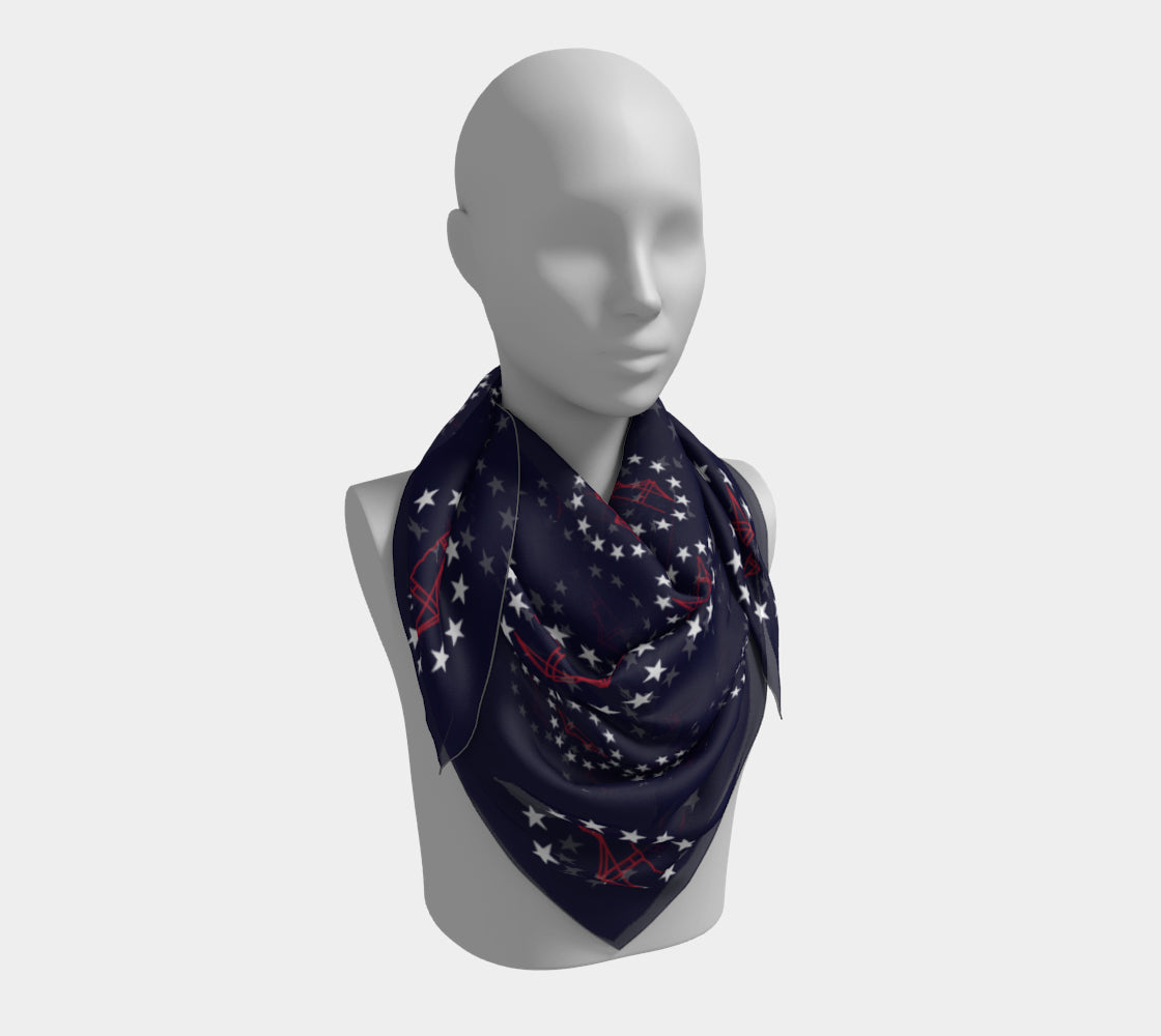 Newport Bridge 4th of July Square Scarf - Navy, Pinwheel