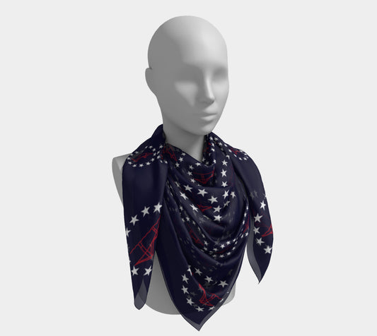 Newport Bridge 4th of July Square Scarf - Navy, Pinwheel