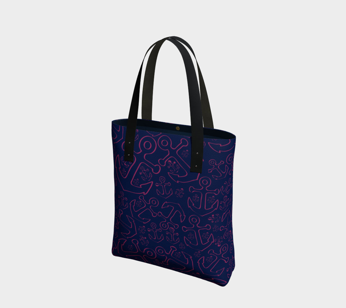 Anchor Dream Tote Bag - Pink on Navy - SummerTies