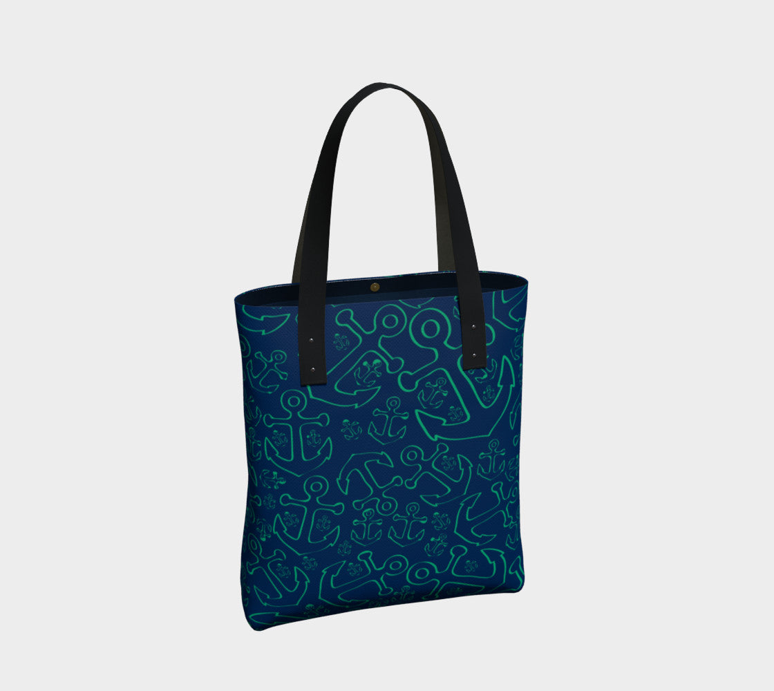 Anchor Dream Tote Bag - Green on Navy - SummerTies