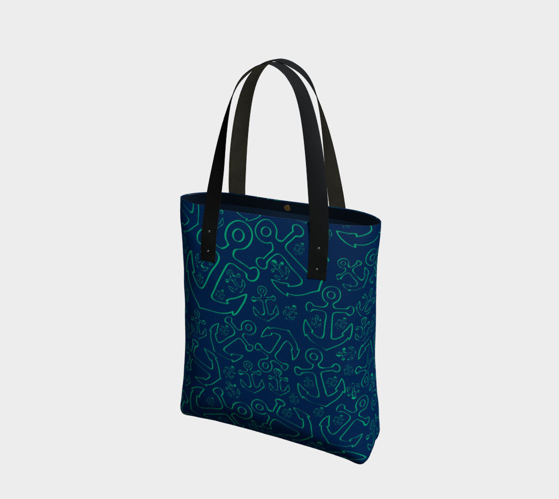 Anchor Dream Tote Bag - Green on Navy - SummerTies