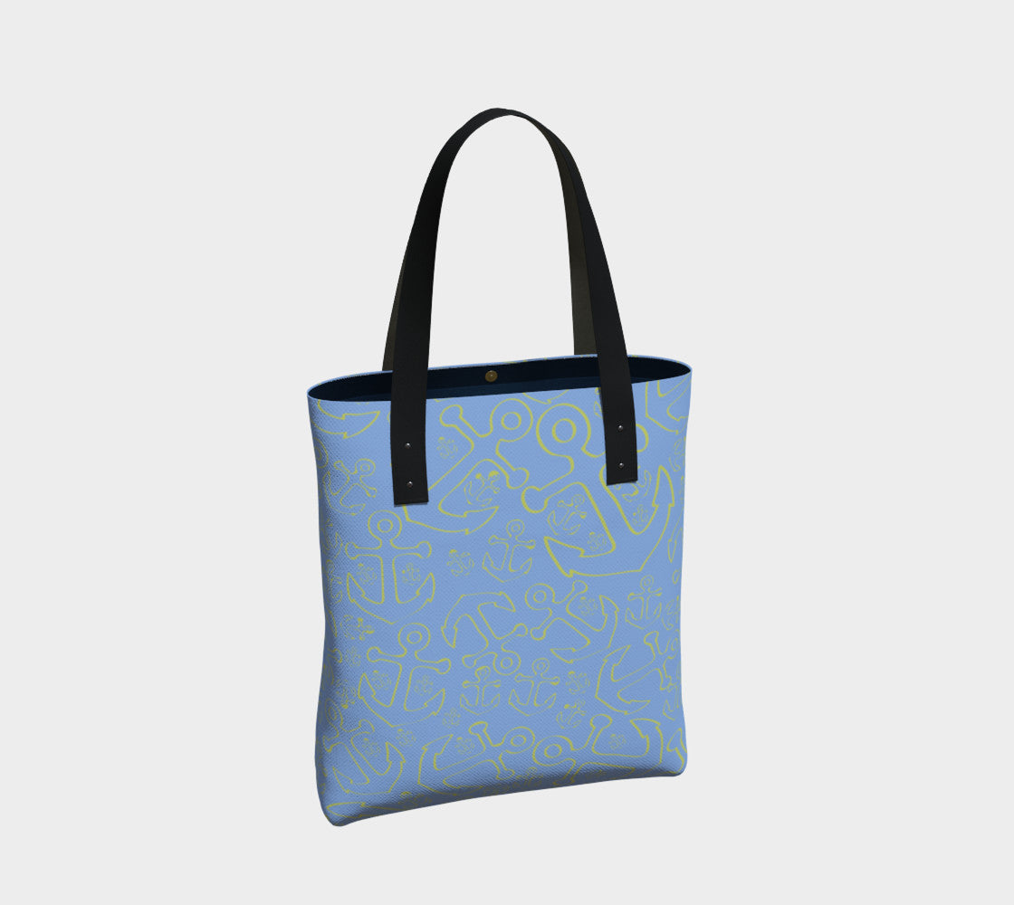 Anchor Dream Tote Bag - Yellow on Light Blue - SummerTies