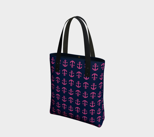 Anchor Toss Tote Bag - Pink on Navy - SummerTies