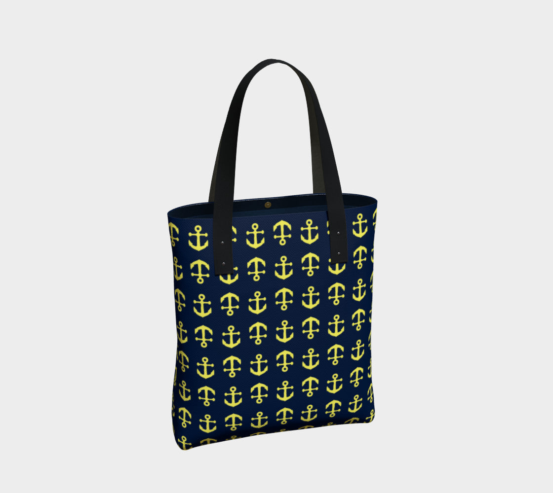 Anchor Toss Tote Bag - Yellow on Navy - SummerTies