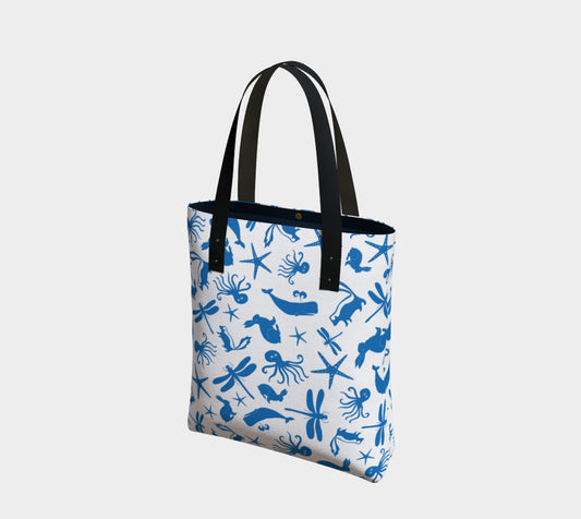 Multi Creature Tote Bag - Blue on White - SummerTies