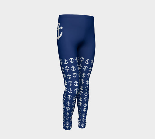 Anchor Legs and Hip Youth Leggings - White on Navy - SummerTies