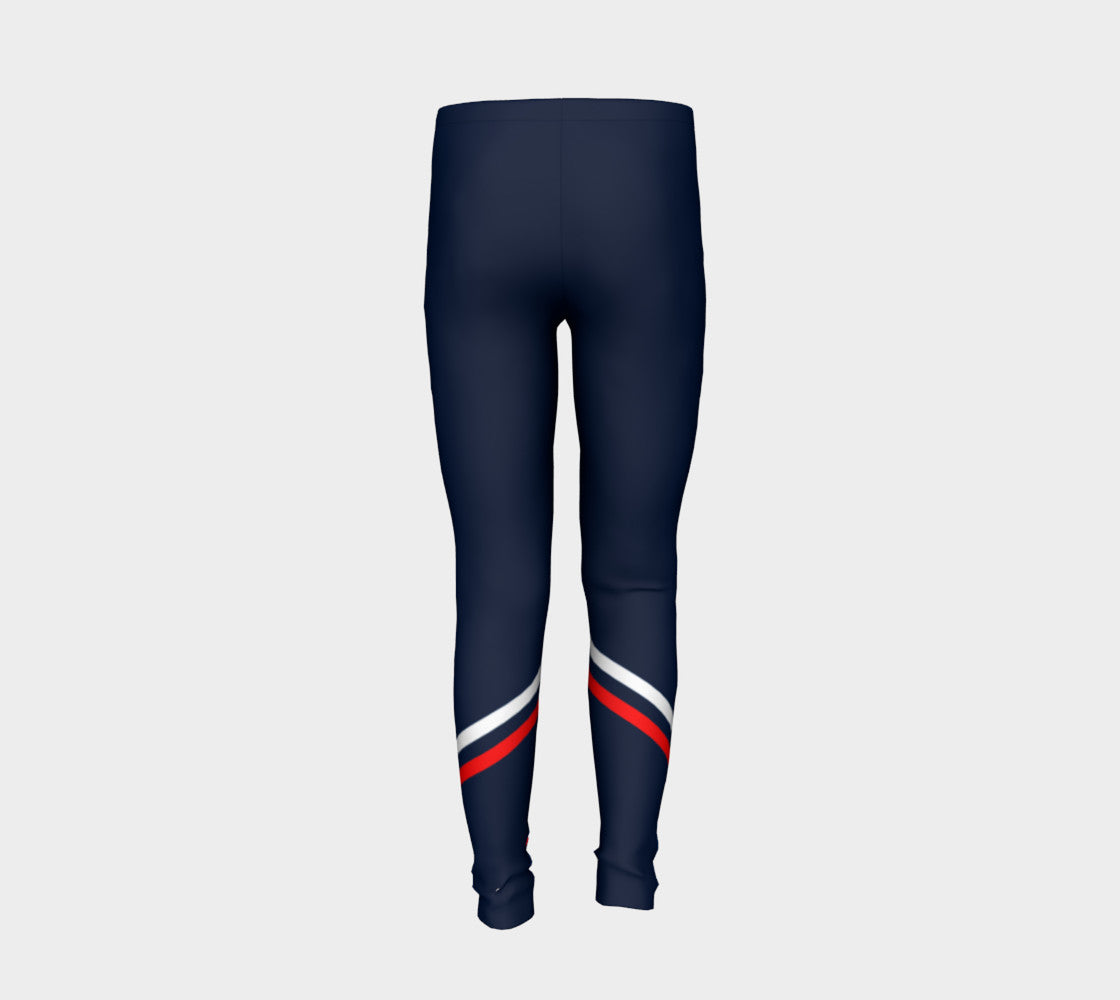 Stripe Youth Leggings - Red and White on Navy - SummerTies
