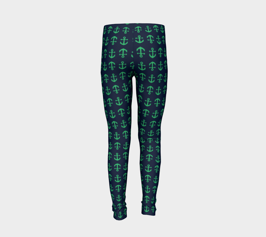 Anchor Toss Youth Leggings - Green on Navy - SummerTies