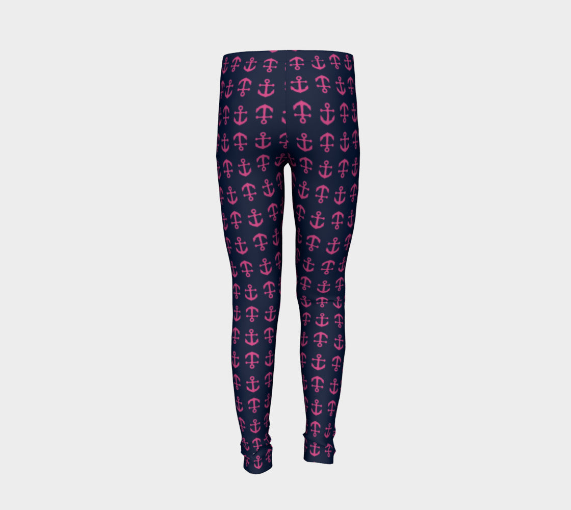 Anchor Toss Youth Leggings - Pink on Navy - SummerTies