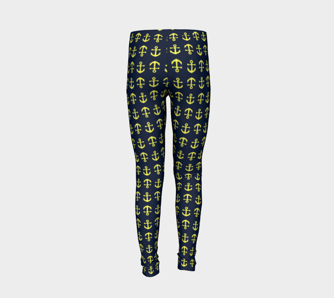 Anchor Toss Youth Leggings - Yellow on Navy - SummerTies