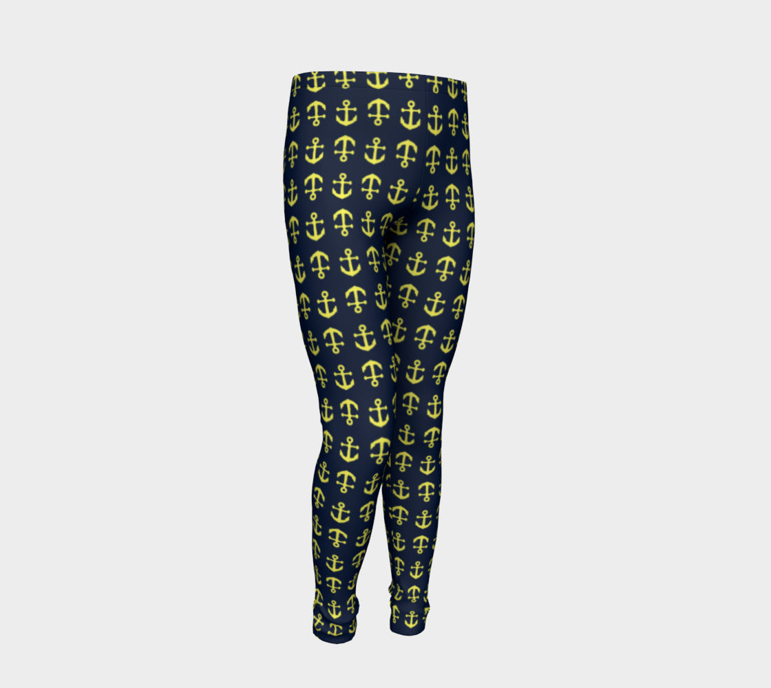 Anchor Toss Youth Leggings - Yellow on Navy - SummerTies