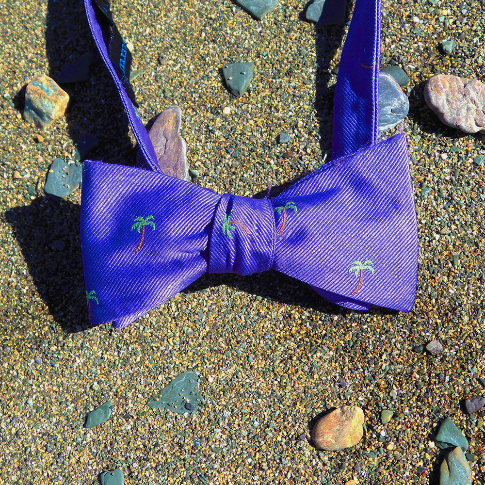 Palm Tree Bow Tie - Purple, Woven Silk - SummerTies