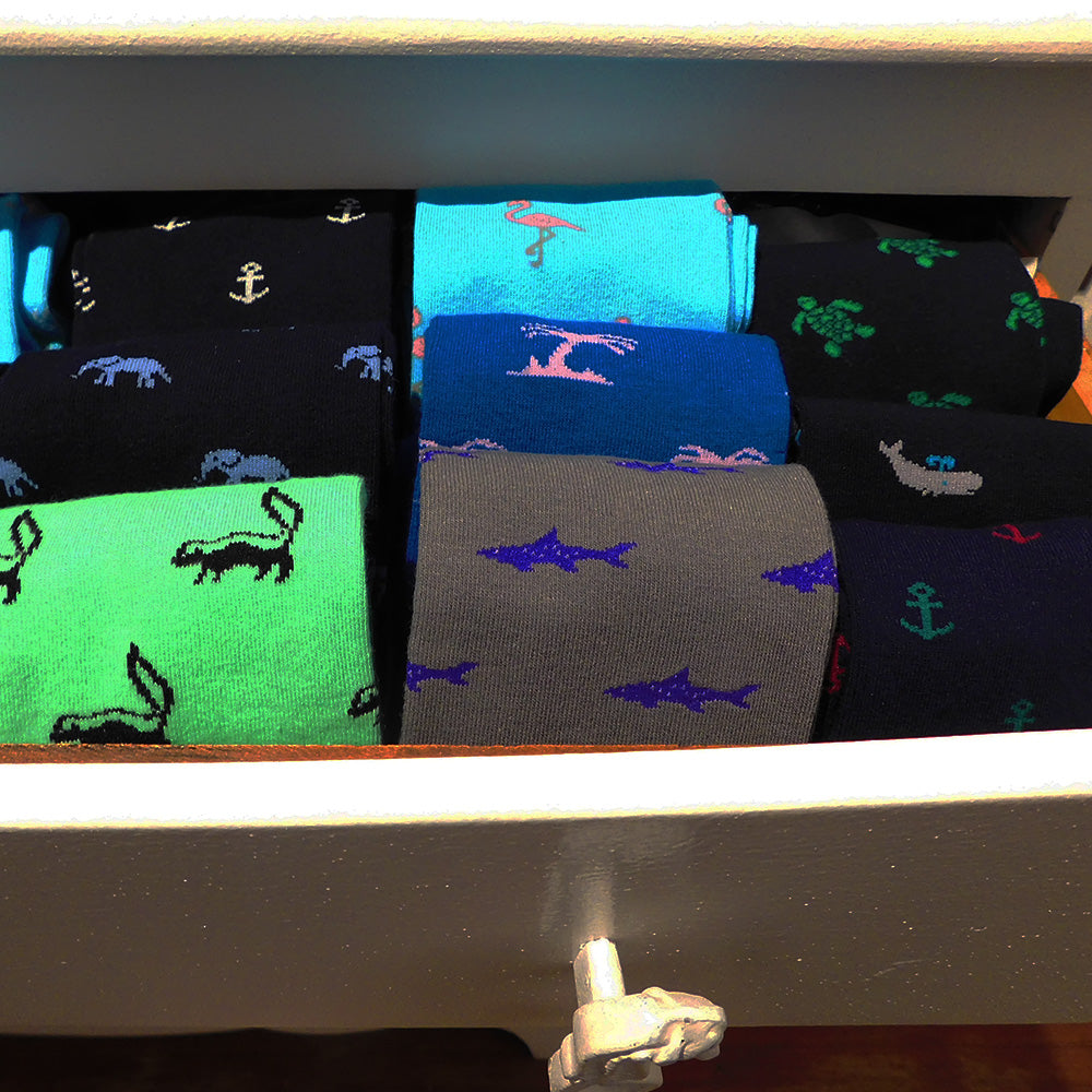 Shark Socks - Men's Mid Calf - Purple on Gray - SummerTies