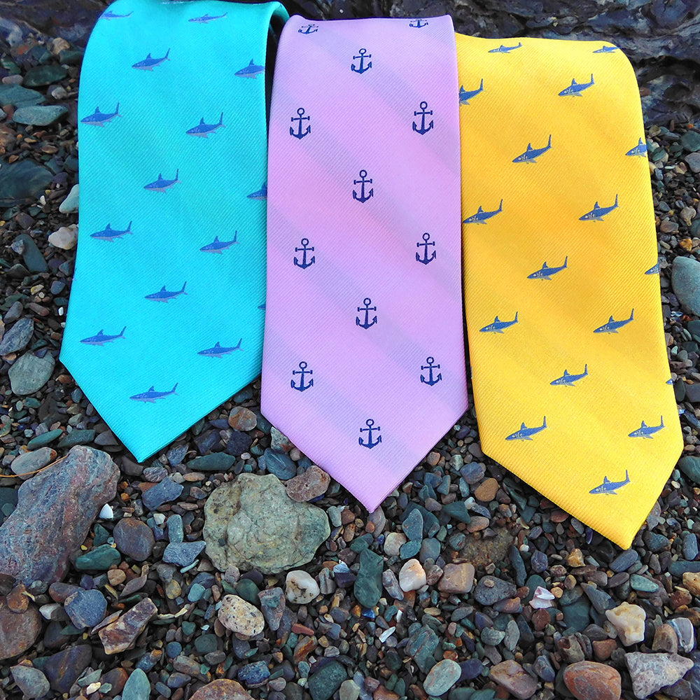 Anchor Necktie - Navy on Pink, Woven Silk - SummerTies