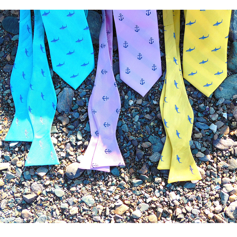 Shark Bow Tie - Blue on Yellow, Woven Silk - SummerTies