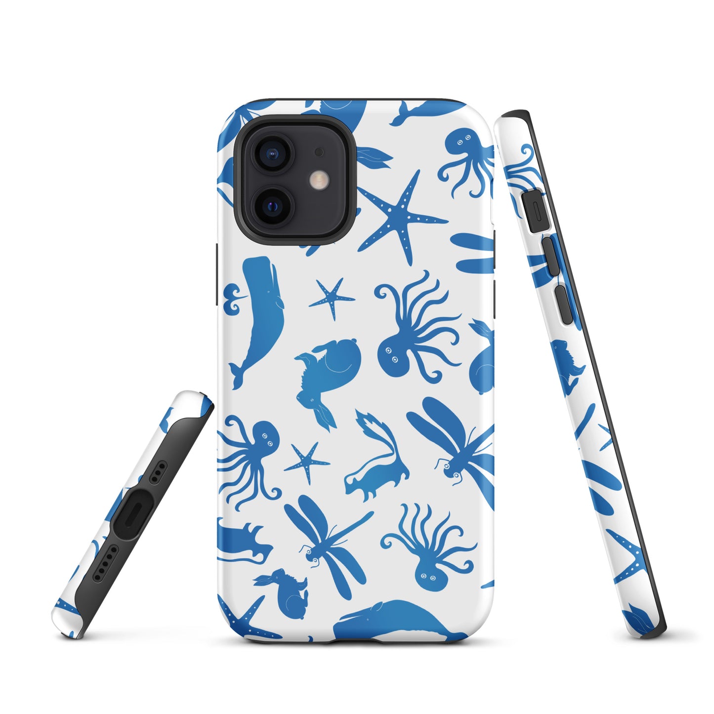 Multi Creature iPhone Case - Blue on White