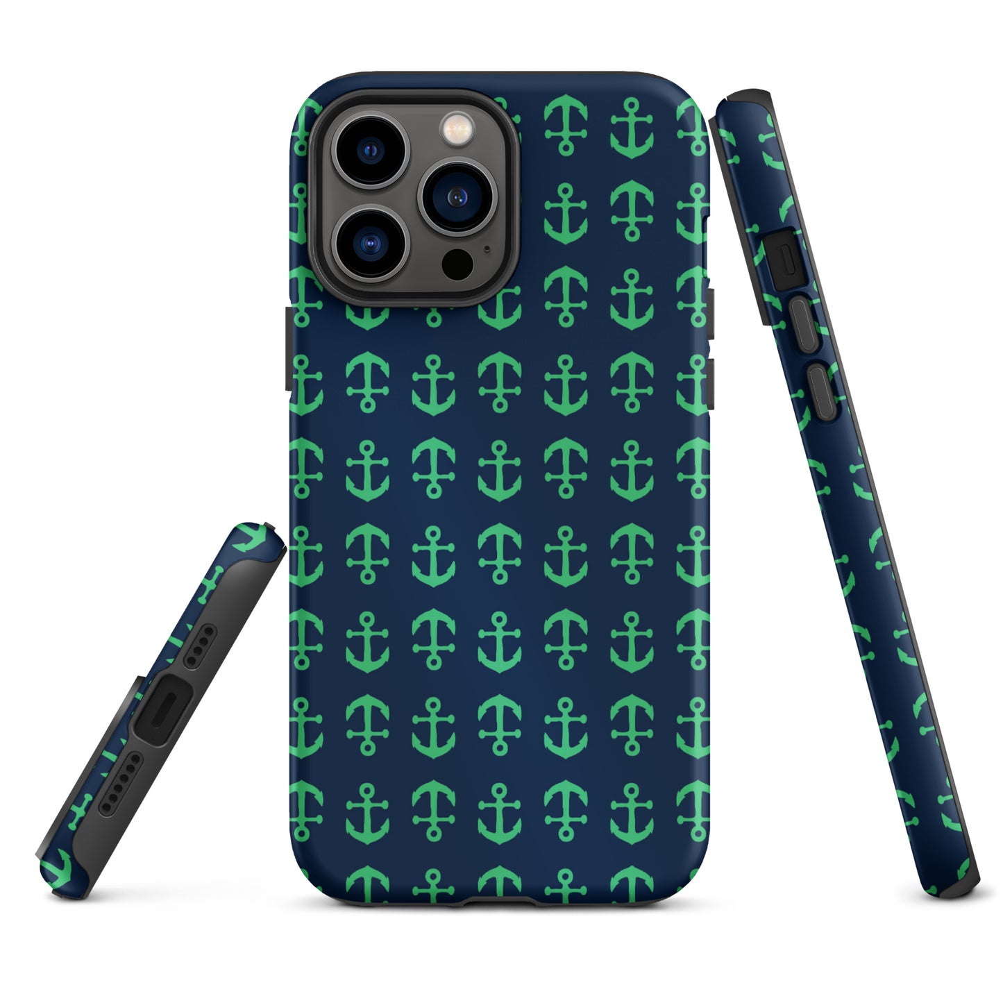 Anchor Toss iPhone Case - Green on Navy