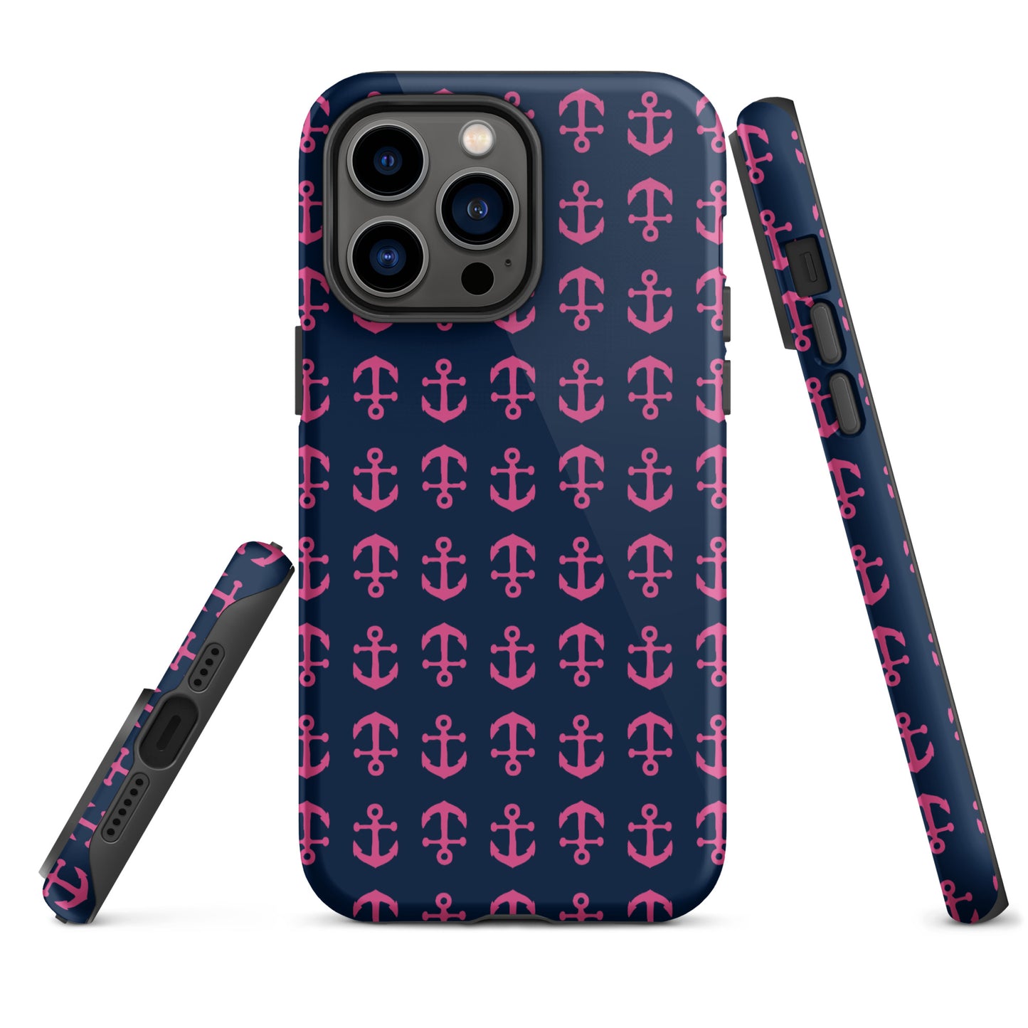 Anchor Toss iPhone Case - Pink on Navy