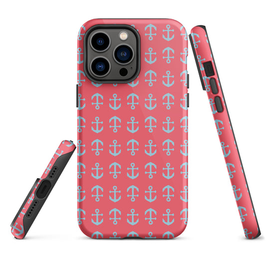 Anchor Toss iPhone Case - Lt. Blue on Coral