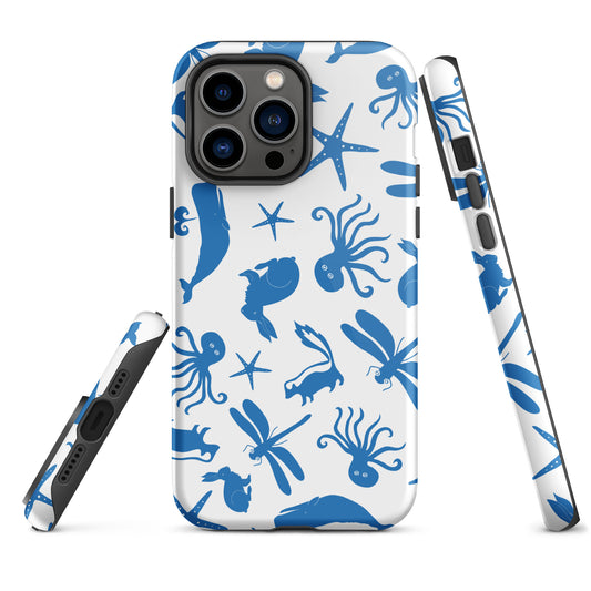 Multi Creature iPhone Case - Blue on White