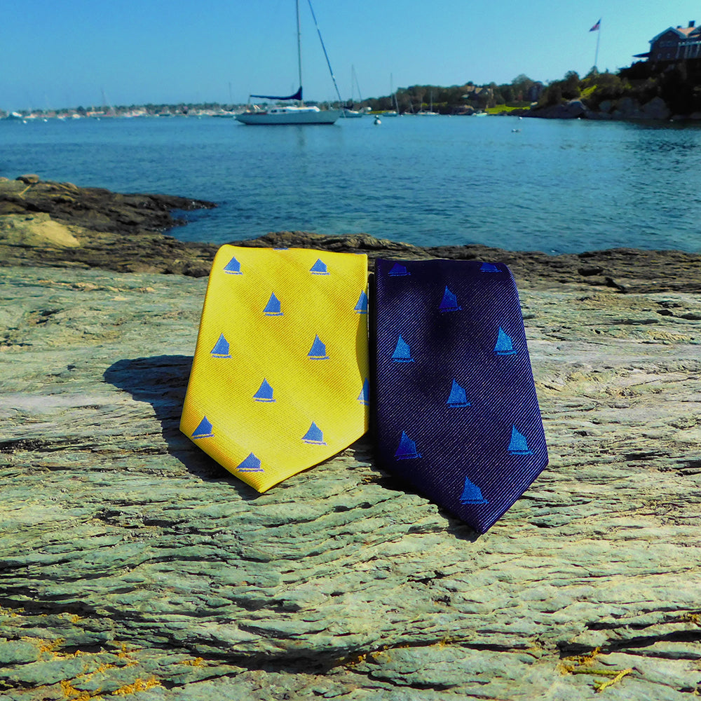 Sailboat Necktie - Yellow, Woven Silk - SummerTies