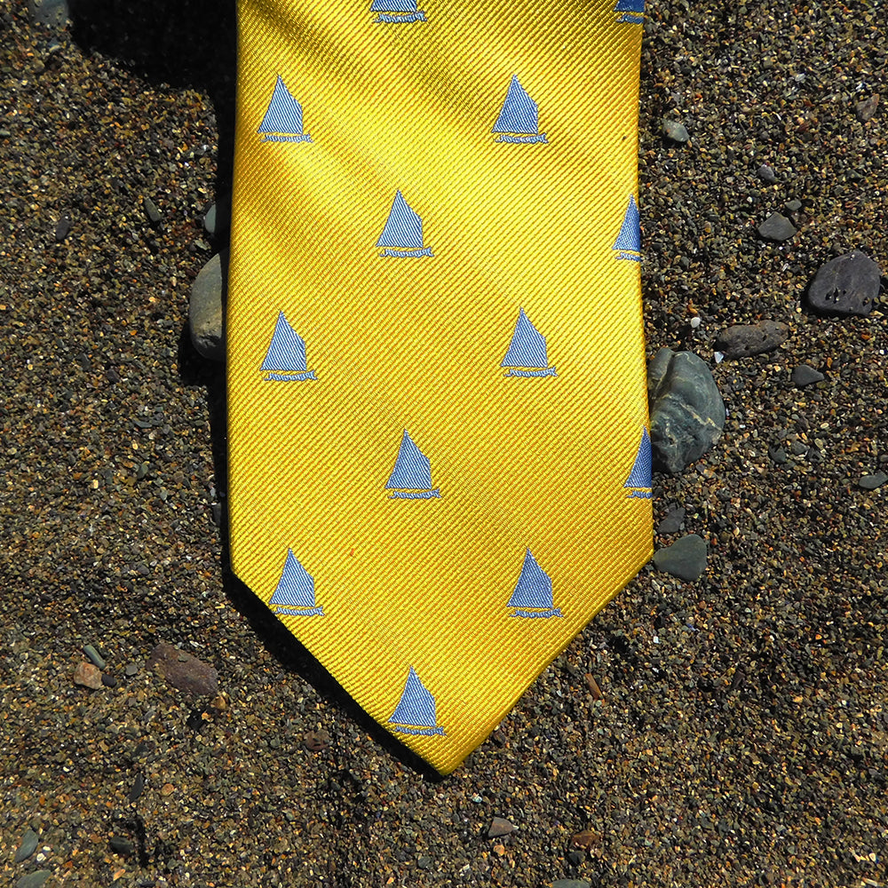 Sailboat Necktie - Yellow, Woven Silk - SummerTies