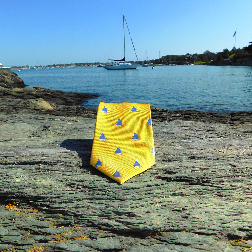 Sailboat Necktie - Yellow, Woven Silk - SummerTies