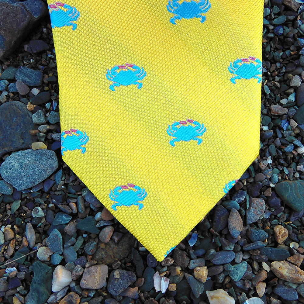 Crab Necktie - Yellow, Woven Silk - SummerTies